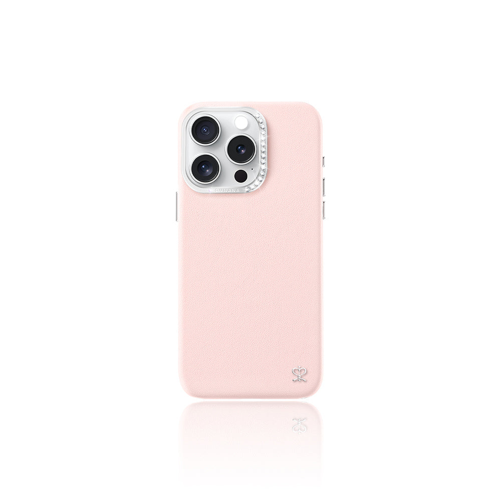 Apple iPhone 16 Pro Case with M-safe Charging Feature, Faux Leather Design, Pynana Starry Series Cover, Pink