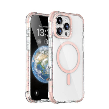 Apple iPhone 16 Pro Kılıf M-safe Şarj Özellikli Taşlı ve Simli Tasarım Mutural Blink Kapak Turuncu