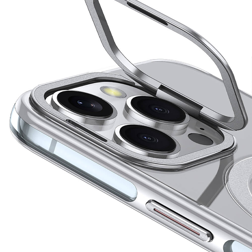 Apple iPhone 16 Pro Kılıf M-safe Şarj Özellikli Wlons Standlı Efsane Kapak Gri