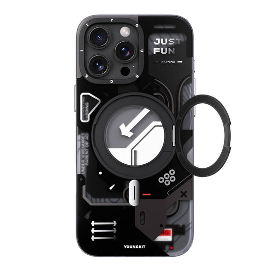 Apple iPhone 16 Pro Kılıf M-safe Şarj Özellikli Youngkit 360° Standlı Starship Serisi Kapak Siyah