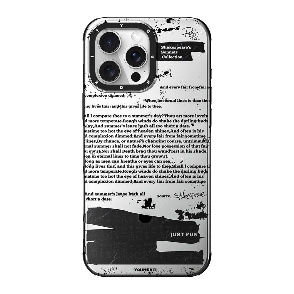 Apple iPhone 16 Pro Kılıf M-safe Şarj Özellikli Youngkit Literary Serisi Shakespeare Kapak Gri