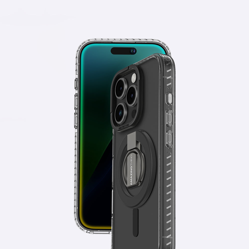 Apple iPhone 16 Pro Case with M-safe Charging Feature and Ring Stand Amazingthing Titan Pro Series Cover Black