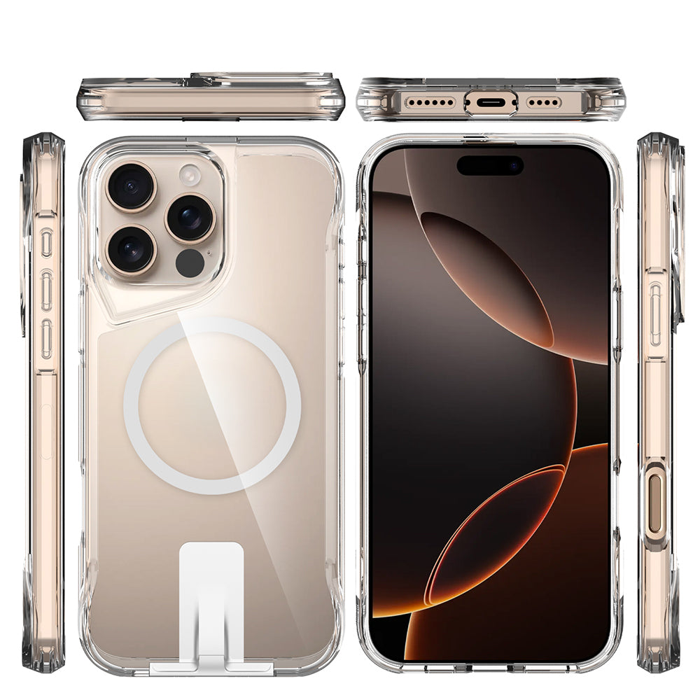 Apple iPhone 16 Pro Case M-safe Charging Feature Zore T-Max Stand Cover Transparent