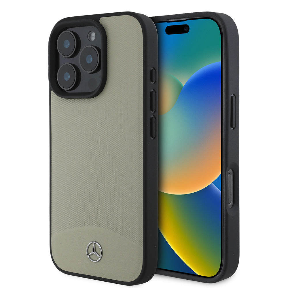 Apple iPhone 16 Pro Case Mercedes Benz Original Licensed M-Safe Charging Feature Textured and Plain Leather Cover Beige