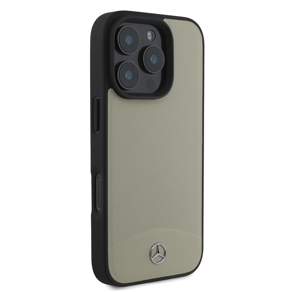 Apple iPhone 16 Pro Case Mercedes Benz Original Licensed M-Safe Charging Feature Textured and Plain Leather Cover Beige