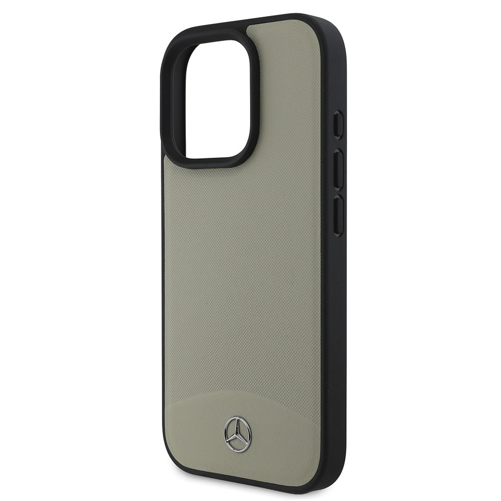 Apple iPhone 16 Pro Case Mercedes Benz Original Licensed M-Safe Charging Feature Textured and Plain Leather Cover Beige
