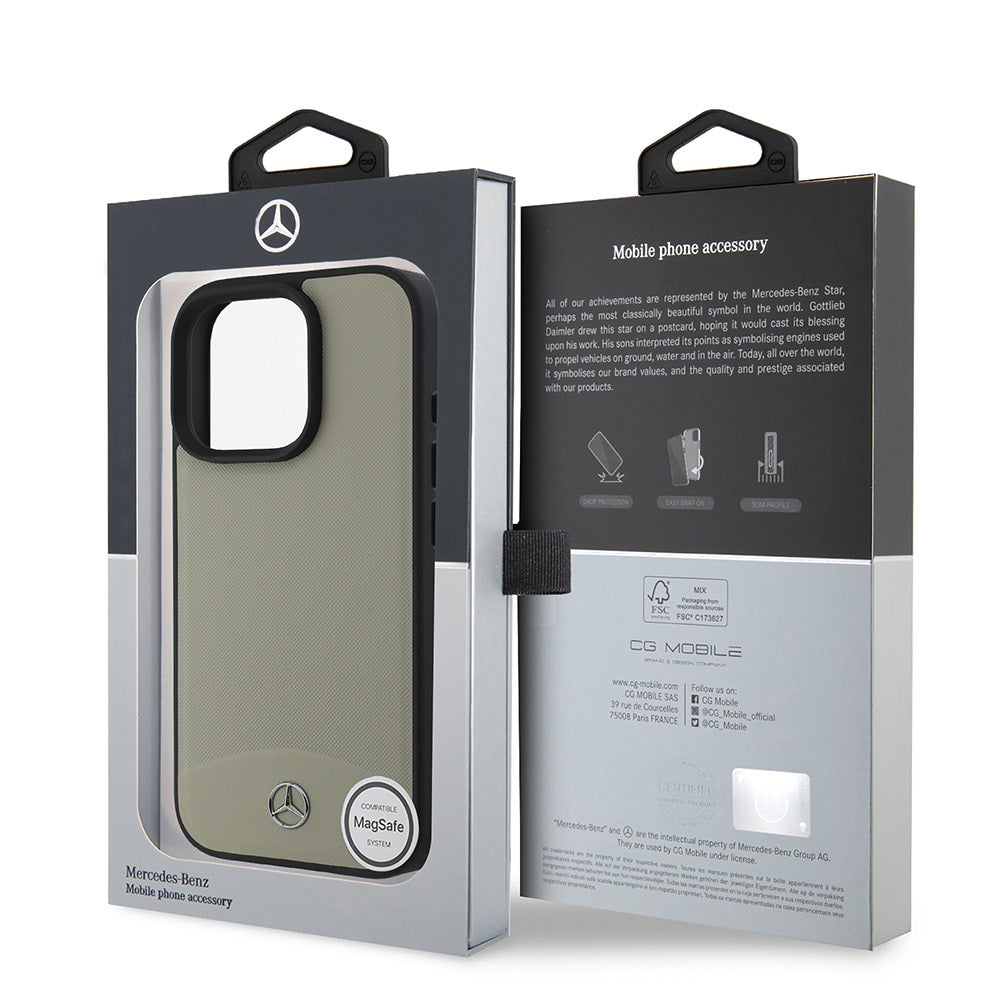 Apple iPhone 16 Pro Case Mercedes Benz Original Licensed M-Safe Charging Feature Textured and Plain Leather Cover Beige