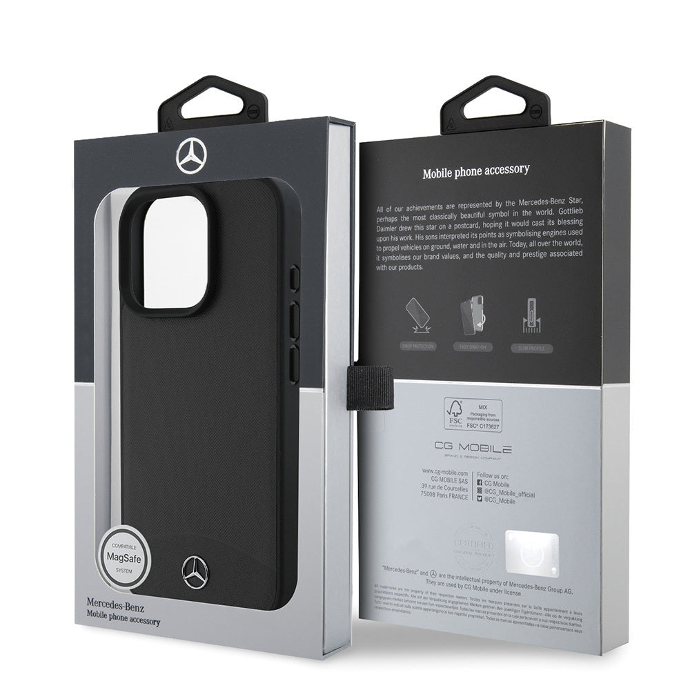 Apple iPhone 16 Pro Case Mercedes Benz Original Licensed M-Safe Charging Feature Textured and Plain Leather Cover Beige