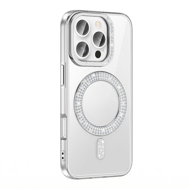 Apple iPhone 16 Pro Case Diamond Stone Design M-Safe Charging Feature Zore Caretta Silicone Cover Silver