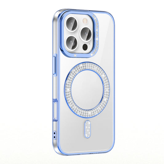 Apple iPhone 16 Pro Case Diamond Stone Design M-Safe Charging Feature Zore Caretta Silicone Cover Blue