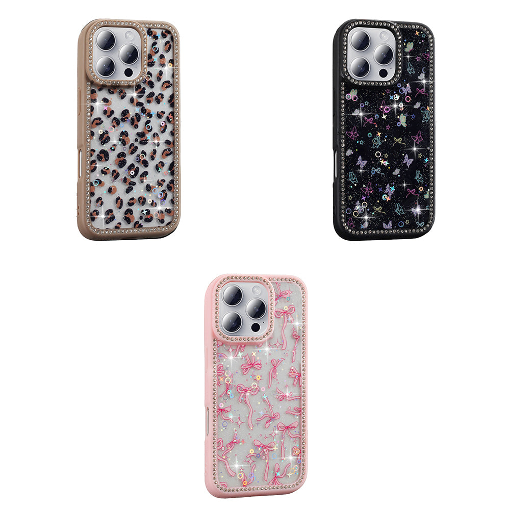 Apple iPhone 16 Pro Case Stone and Glitter Design Zore Azra Cover Black