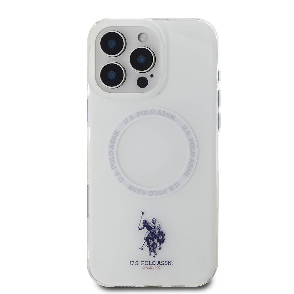 Apple iPhone 16 Pro Case US Polo Assn. Original Licensed M-Safe Charging Feature IML Double Horse Logo Ring Cover White