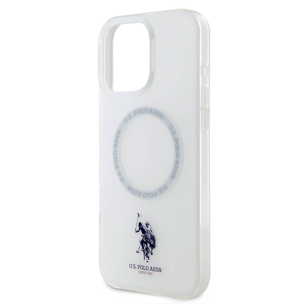 Apple iPhone 16 Pro Case US Polo Assn. Original Licensed M-Safe Charging Feature IML Double Horse Logo Ring Cover White