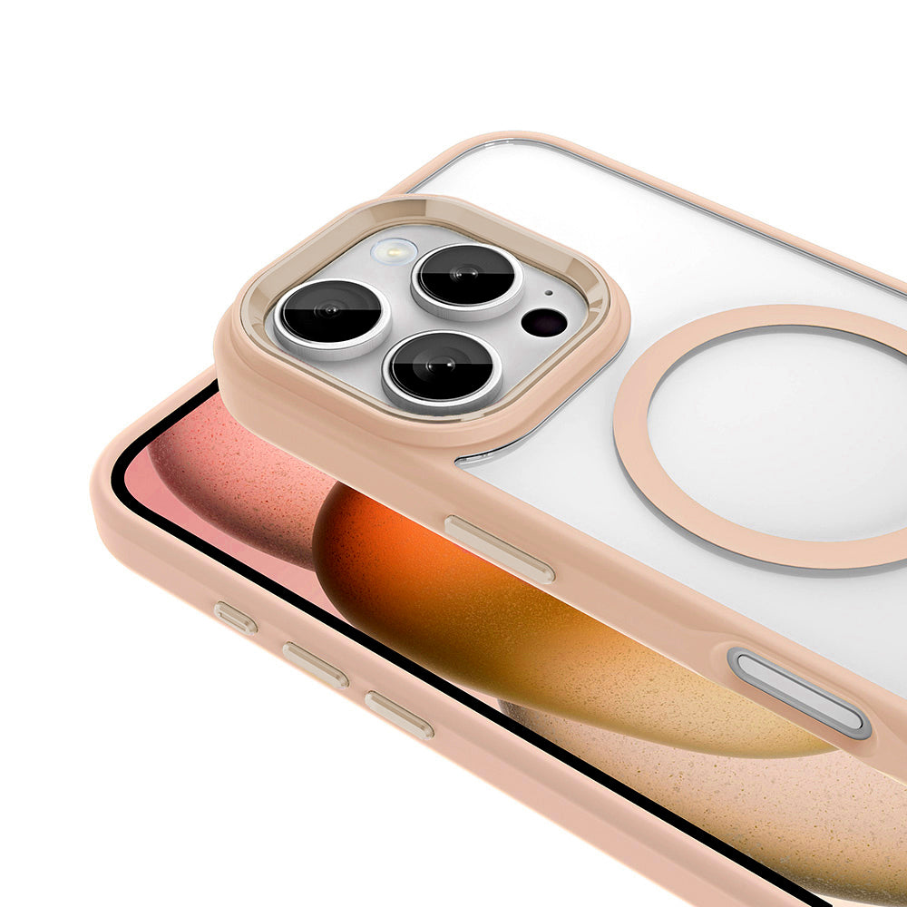 Apple iPhone 16 Pro Case Wireless Charging Zore Chrome M-safe Silicone Cover Rose Gold