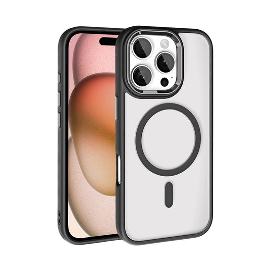 Apple iPhone 16 Pro Case Wireless Charging Zore Chrome M-safe Silicone Cover Black