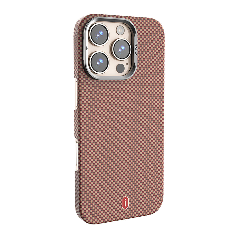 Apple iPhone 16 Pro Case Wiwu DCC-208 M-safe Charging Feature Camera Stand Aramid Fiber Design Kevlar Cover Red