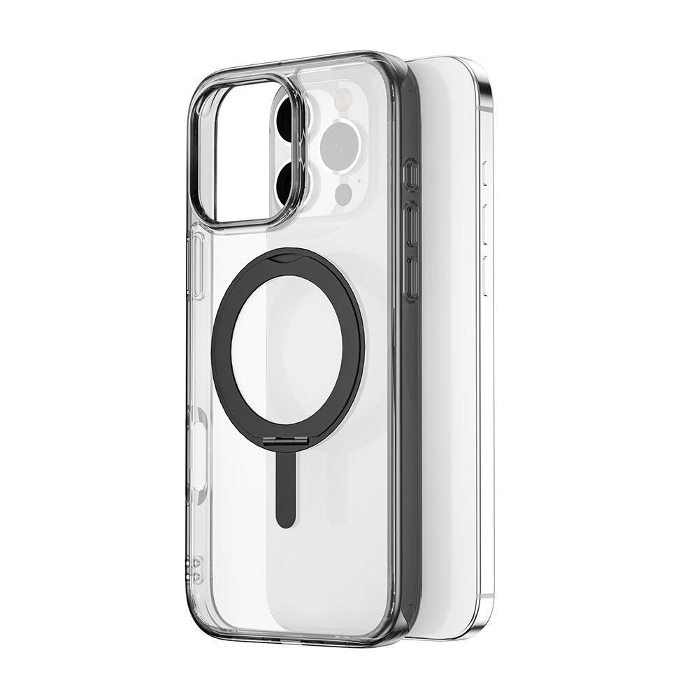 Apple iPhone 16 Pro Case Wiwu MCC-201 iShield Ultra Series M-safe Charging Stand Crystal Hard PC Cover Black