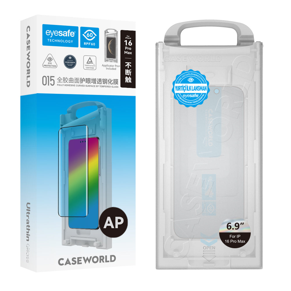 Apple iPhone 16 Pro Max CaseWorld Armor Series 0.15mm Eyesafe Technology Glass Screen Protector Transparent