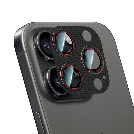 Apple iPhone 16 Pro Max CaseWorld Carbon Fiber Series Anti-Reflective Ultra Clear Full Camera Lens Protector Black-Red