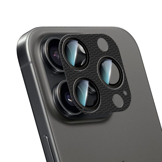 Apple iPhone 16 Pro Max CaseWorld Carbon Fiber Series Anti-Reflective Ultra Clear Full Camera Lens Protector Black