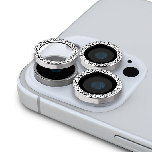 Apple iPhone 16 Pro Max Guess Original Licensed Rhinestone Stone Lens Protector Silver