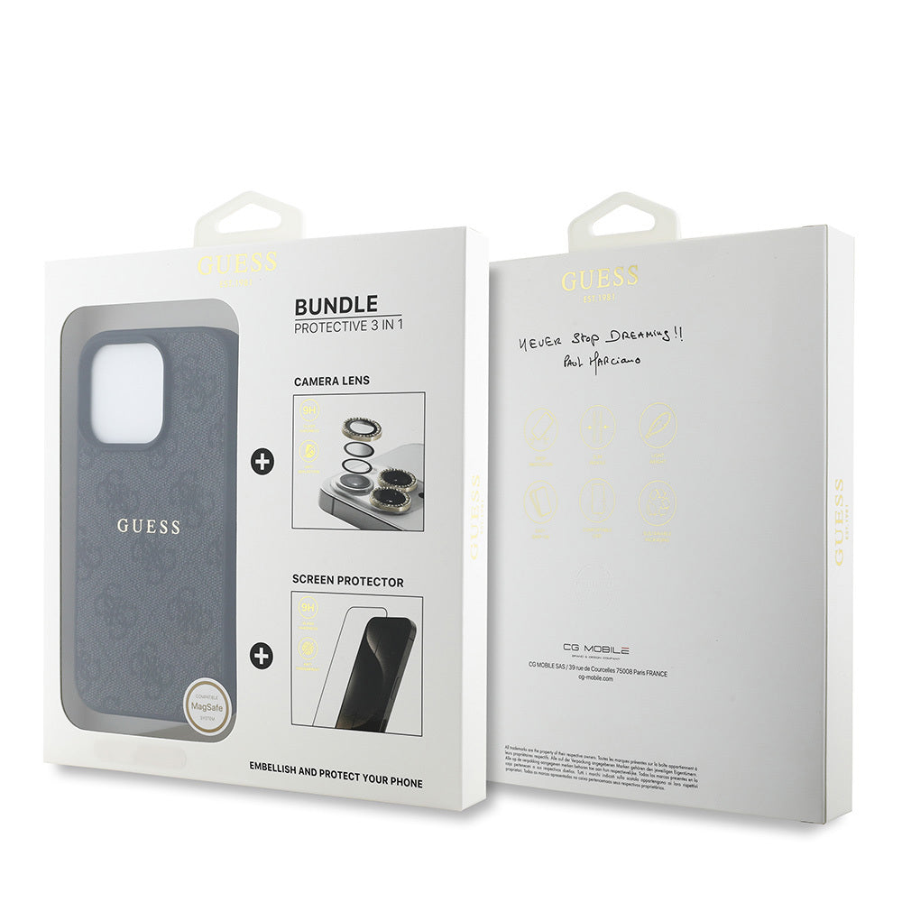 Apple iPhone 16 Pro Max Guess Original Licensed Case + Screen Protector + Lens Protector 3-in-1 Accessory Set Brown