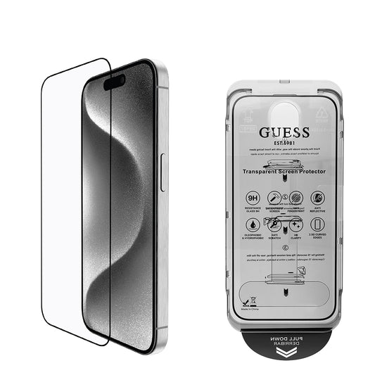 Apple iPhone 16 Pro Max Guess Original Licensed Tempered Glass Screen Protector with Application Tool Outline Series Black