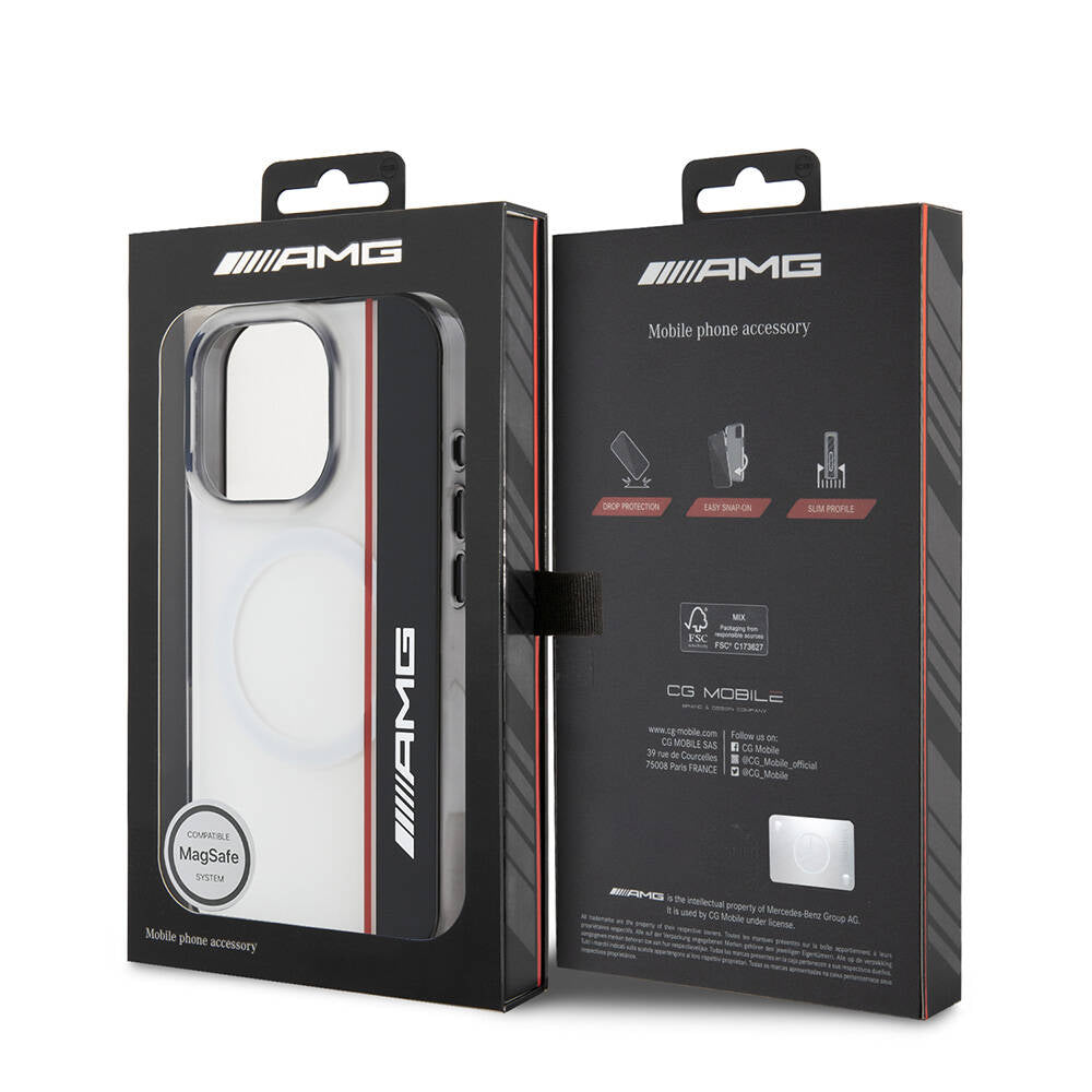 Apple iPhone 16 Pro Max Case AMG Original Licensed M-Safe Charging Feature IML Print Logo Double Layer Bow Lines Cover White