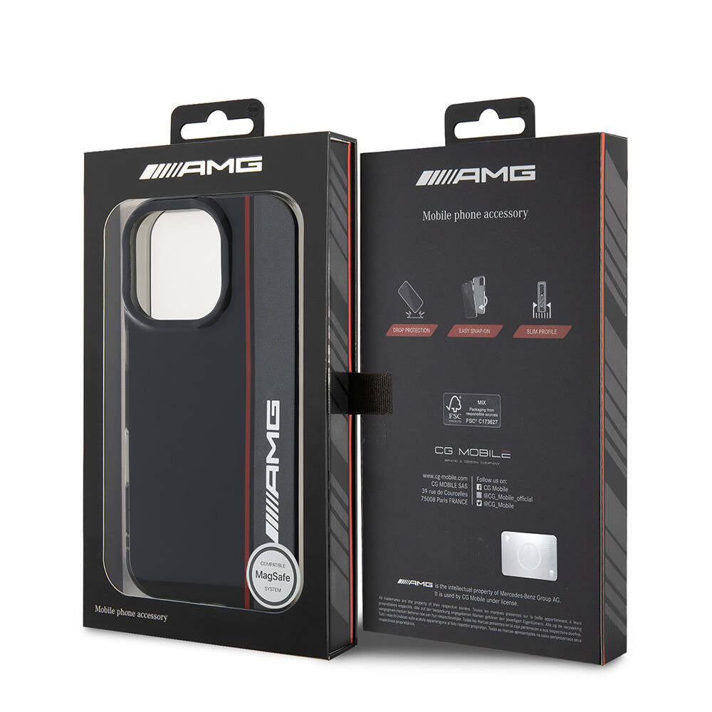 Apple iPhone 16 Pro Max Case AMG Original Licensed M-Safe Charging Feature IML Print Logo Double Layer Bow Lines Cover White