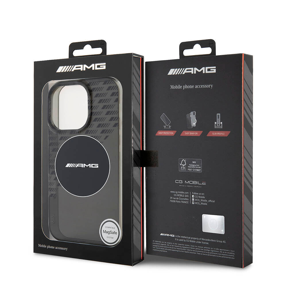 Apple iPhone 16 Pro Max Case AMG Original Licensed M-Safe Charging Feature IML Print Logo Smoked Cover Black