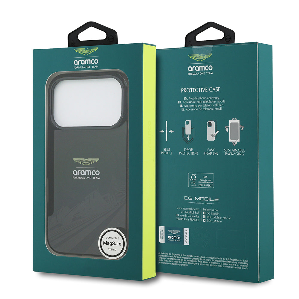 Apple iPhone 17 Pro Kılıf Aston Martin Orjinal Lisanslı M-safe Şarj Özellikli IML Baskı Logolu Formula Tasarımlı Kapak Siyah