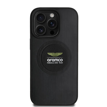 Apple iPhone 16 Pro Max Kılıf Aston Martin Orjinal Lisanslı M-safe Şarj Özellikli Aluminyum Arka Yüzeyli Formula One Team Baskılı Kapak Siyah