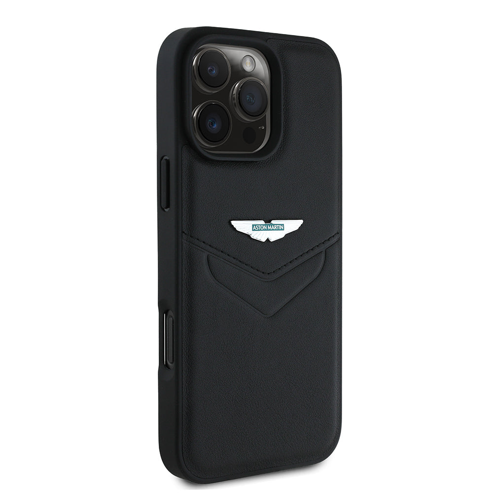 Apple iPhone 16 Pro Max Case Aston Martin Original Licensed Victory Design PU Leather Metal Logo Cover Black