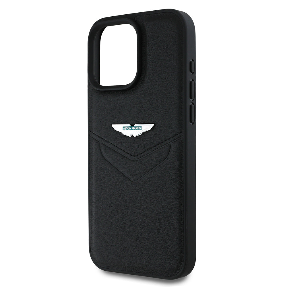 Apple iPhone 16 Pro Max Case Aston Martin Original Licensed Victory Design PU Leather Metal Logo Cover Black