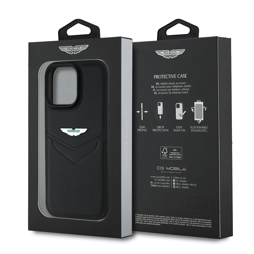 Apple iPhone 16 Pro Max Case Aston Martin Original Licensed Victory Design PU Leather Metal Logo Cover Black