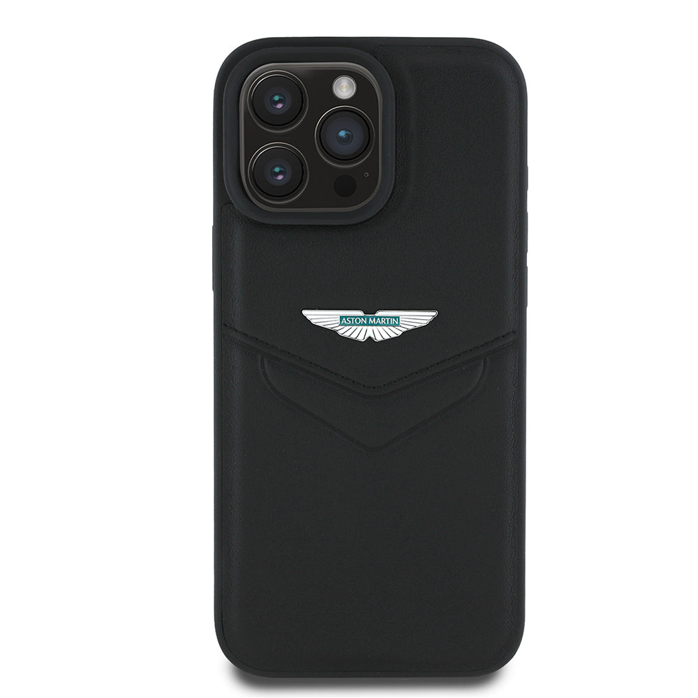 Apple iPhone 16 Pro Max Case Aston Martin Original Licensed Victory Design PU Leather Metal Logo Cover Black