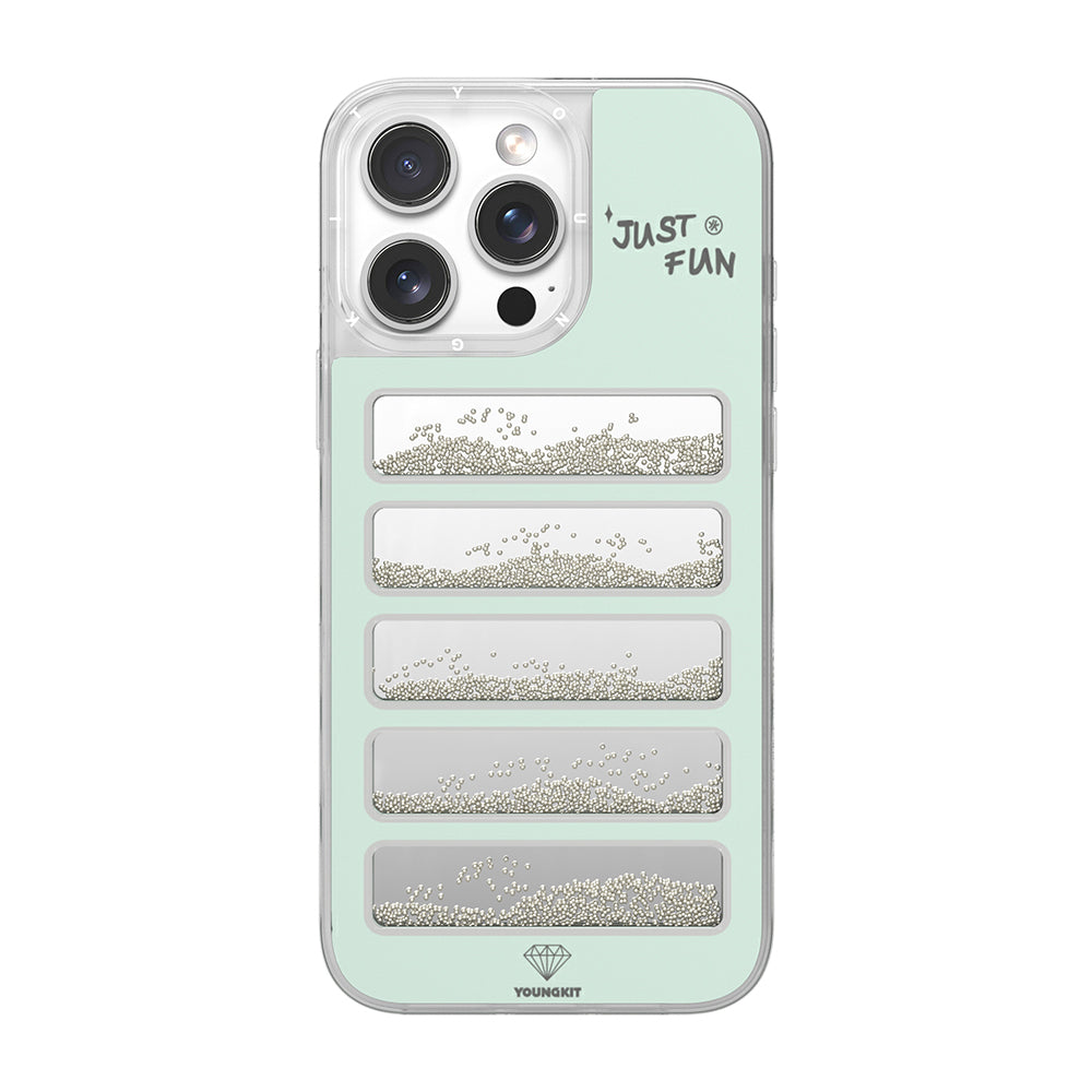 Apple iPhone 16 Pro Max Case Mirrored and Beaded Design Youngkit Jump Series Cover Light Green