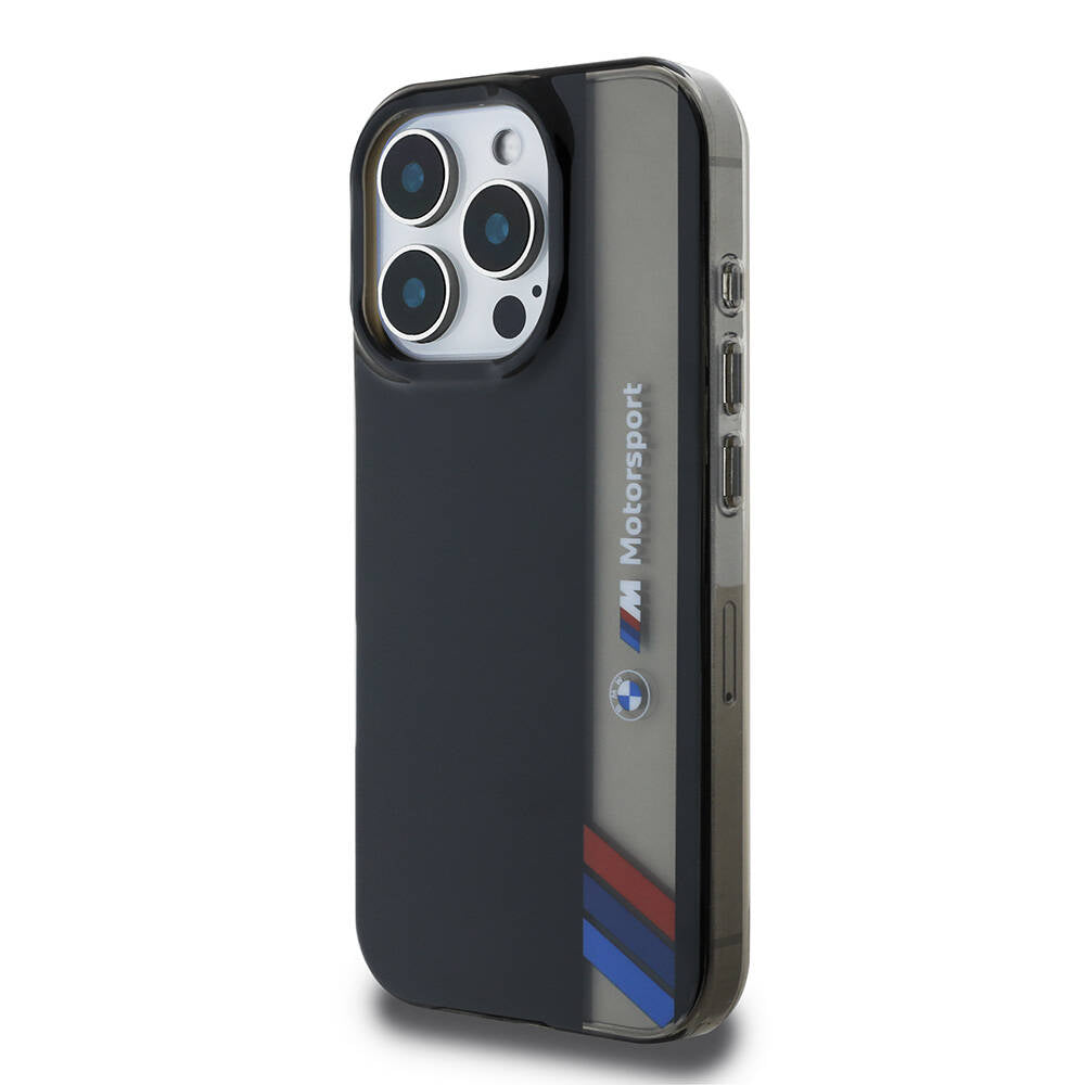 Apple iPhone 16 Pro Max Case BMW Original Licensed M Logo Three Color Striped Motorsport Vertical Stripe Cover Black