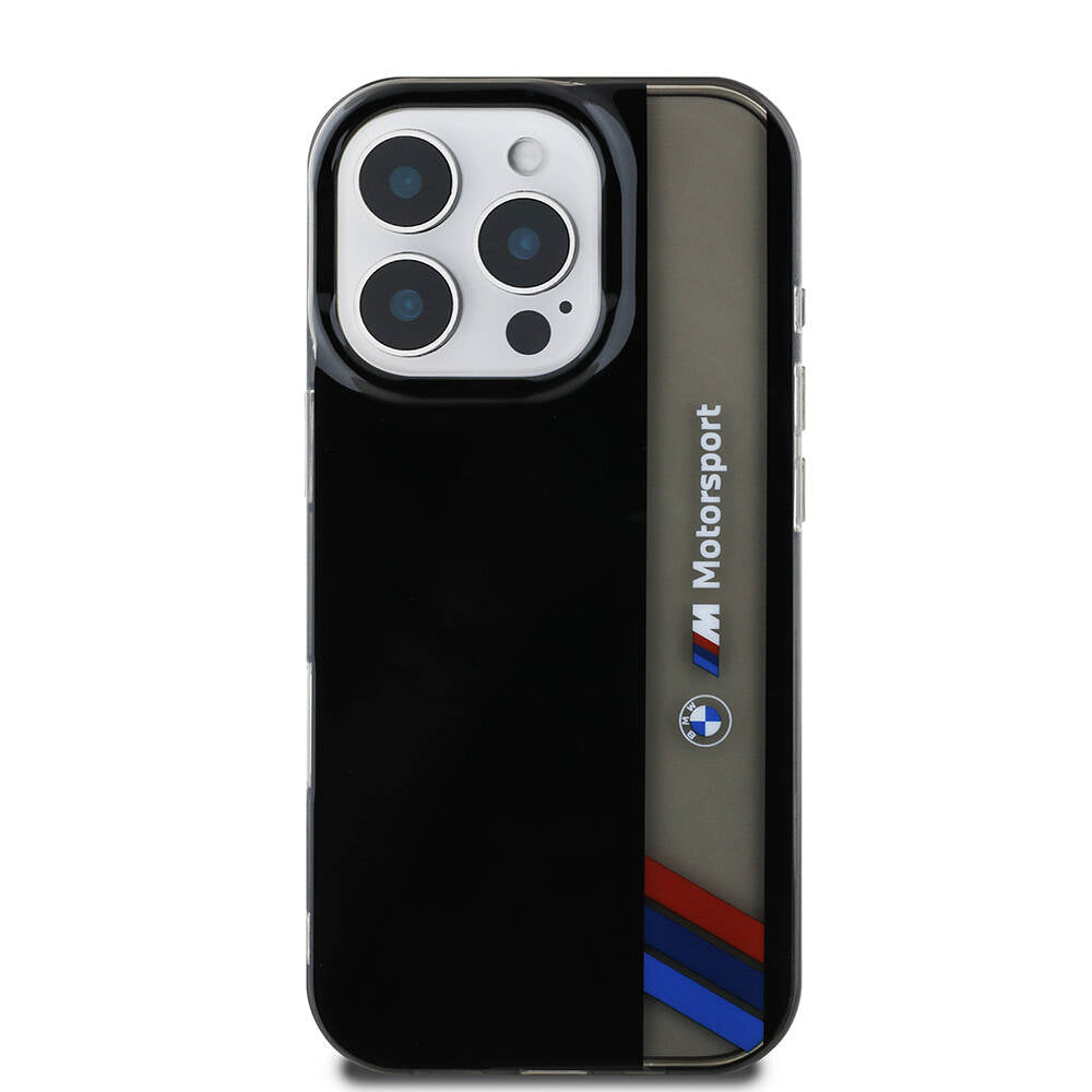Apple iPhone 16 Pro Max Case BMW Original Licensed M Logo Three Color Striped Motorsport Vertical Stripe Cover Black