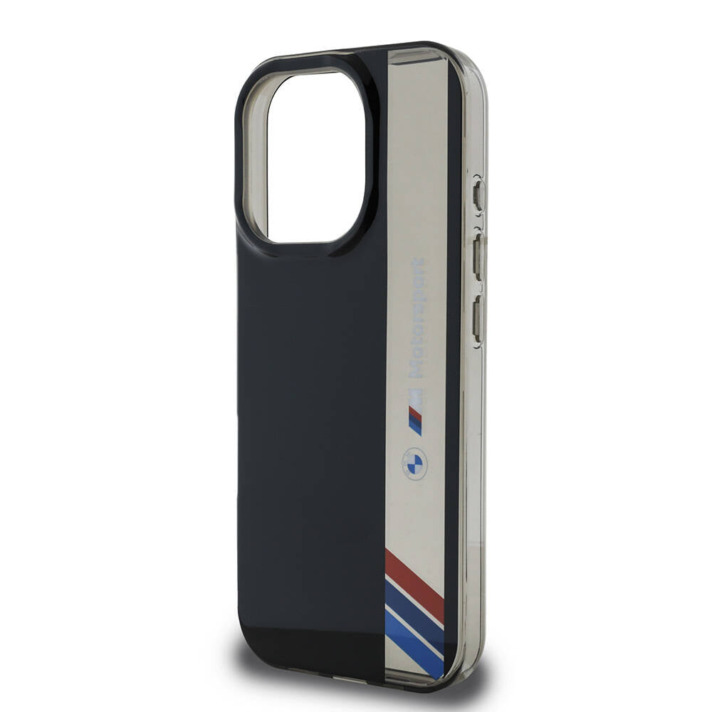 Apple iPhone 16 Pro Max Case BMW Original Licensed M Logo Three Color Striped Motorsport Vertical Stripe Cover Black