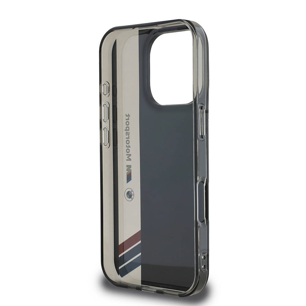 Apple iPhone 16 Pro Max Case BMW Original Licensed M Logo Three Color Striped Motorsport Vertical Stripe Cover Black