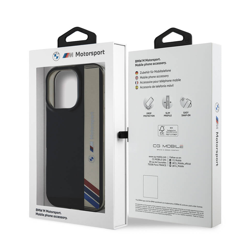 Apple iPhone 16 Pro Max Case BMW Original Licensed M Logo Three Color Striped Motorsport Vertical Stripe Cover Black
