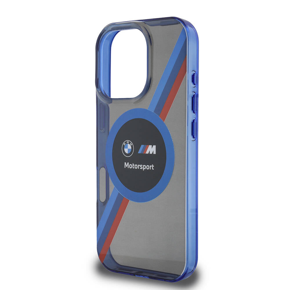 Apple iPhone 16 Pro Max Case BMW Original Licensed M-Safe Charging Feature M Logo Three Color Striped Motorsport Circle Transparent Cover