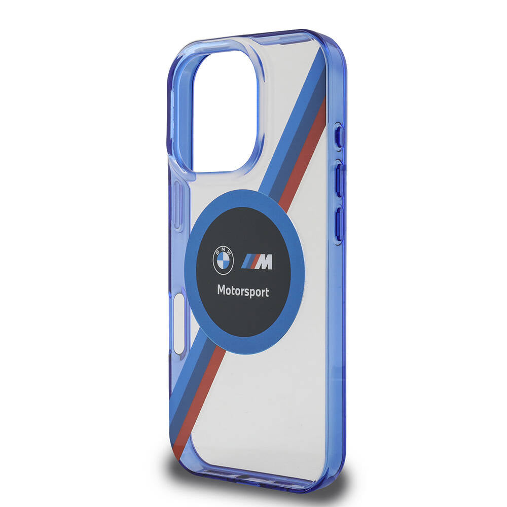 Apple iPhone 16 Pro Max Case BMW Original Licensed M-Safe Charging Feature M Logo Three Color Striped Motorsport Circle Cover Navy Blue