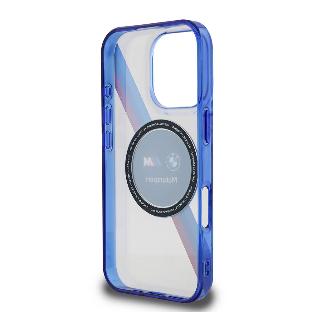 Apple iPhone 16 Pro Max Case BMW Original Licensed M-Safe Charging Feature M Logo Three Color Striped Motorsport Circle Cover Navy Blue