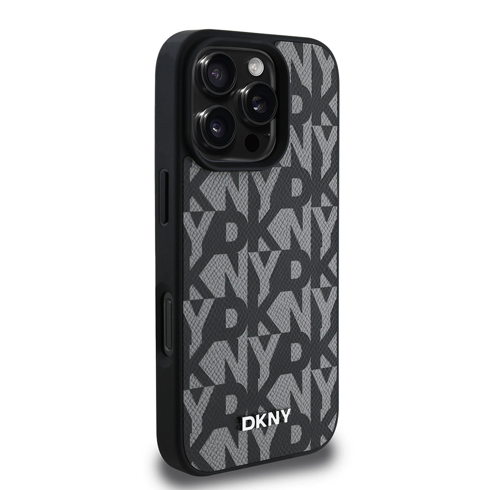 Apple iPhone 16 Pro Max Case DKNY Original Licensed M-safe Charging Feature 3D Printed Grid Pattern Cover Brown
