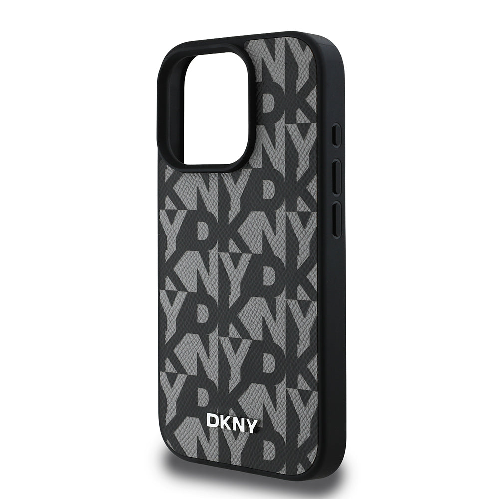 Apple iPhone 16 Pro Max Case DKNY Original Licensed M-safe Charging Feature 3D Printed Grid Pattern Cover Brown