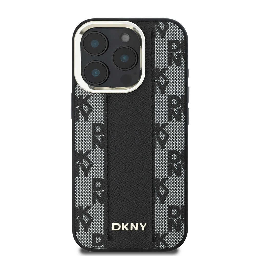 Apple iPhone 16 Pro Max Kılıf DKNY Orjinal Lisanslı M-safe Şarj Özellikli 3D Yazılı Checkered Pattern Kapak Siyah