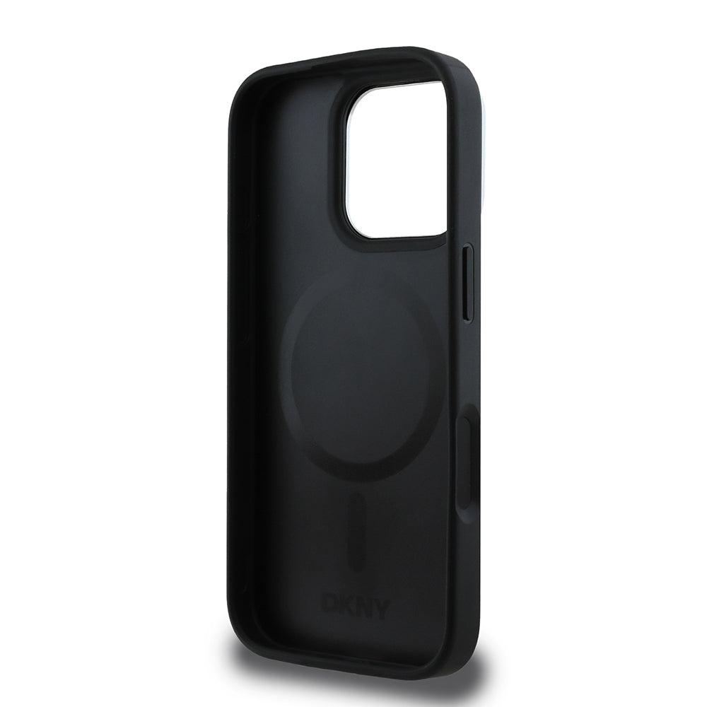Apple iPhone 16 Pro Max Kılıf DKNY Orjinal Lisanslı M-safe Şarj Özellikli 3D Yazılı Checkered Pattern Kapak Siyah