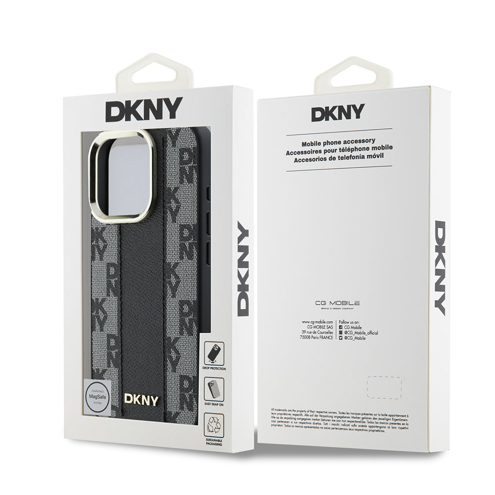 Apple iPhone 16 Pro Max Kılıf DKNY Orjinal Lisanslı M-safe Şarj Özellikli 3D Yazılı Checkered Pattern Kapak Siyah